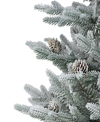 Puleo Pre-Lit Flocked Table Top Artificial Christmas Tree with 35 Lights in Metal Pot, 2'