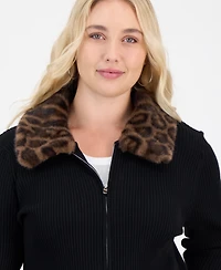 Madden Girl Trendy Plus Fur Collared Zip Cardigan