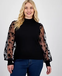 Madden Girl Trendy Plus Sheer-Sleeve Mock Neck Top