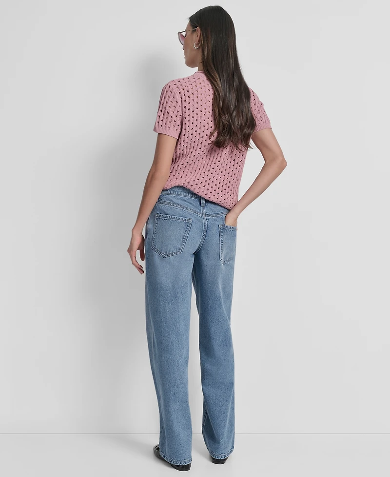 Dkny Jeans Petite Open-Stitch Crewneck Sweater