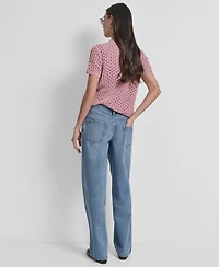 Dkny Jeans Petite Open-Stitch Crewneck Sweater
