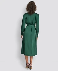 Dkny Long Sleeve Surplice Midi Wrap Dress
