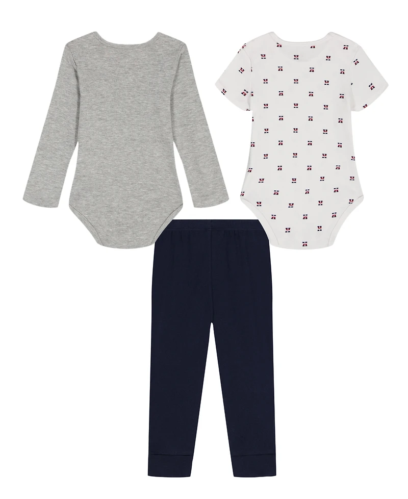 Tommy Hilfiger Baby Boys 3-Piece Long Sleeve Bodysuit, Short Bodysuit and Joggers Set