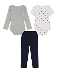 Tommy Hilfiger Baby Boys 3-Piece Long Sleeve Bodysuit, Short Bodysuit and Joggers Set