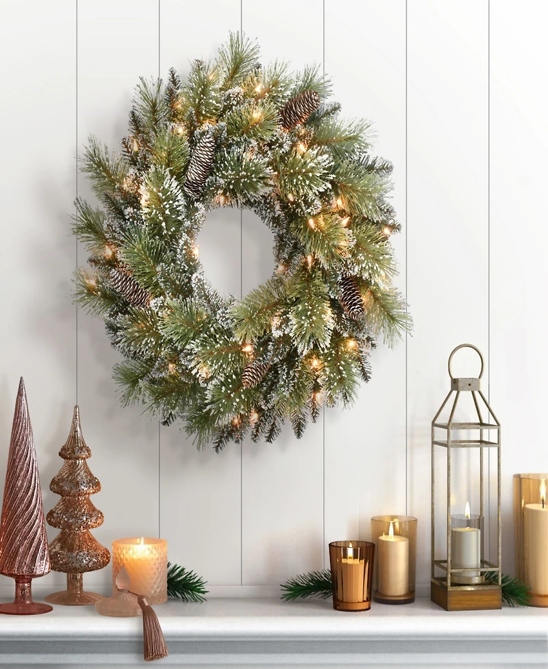 Puleo International 24 inch Prelit Premium Decorated wreath with 50 Clear Incandescent Lights