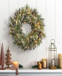 Puleo International 24 inch Prelit Premium Decorated wreath with 50 Clear Incandescent Lights