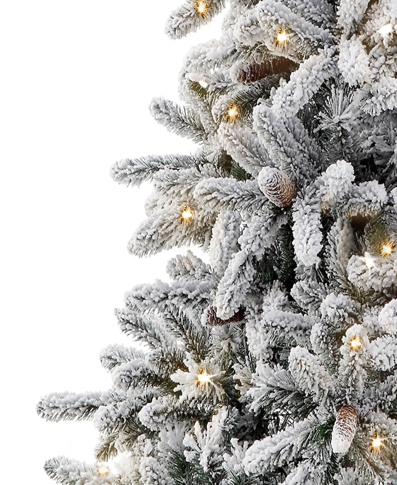 Puleo 6.5FT Pre-Lit Flocked Birmingham Fir Artificial Christmas Tree