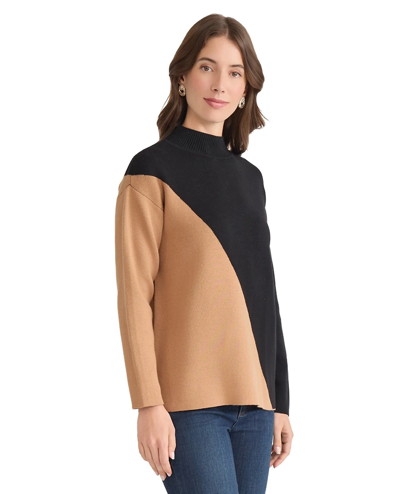 Jones New York Women's Colorblock Mock Neck Sweater