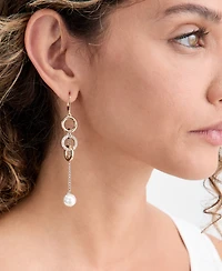 On 34th Pave Circle & Imitation Pearl Linear Drop Earrings, Macy's Exclusive
