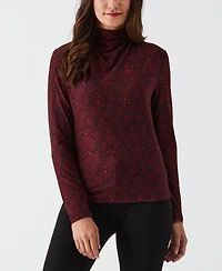 Ella Rafaella Petite Honeycomb Mosaic Print Ruched Mock Neck Long Sleeve Top