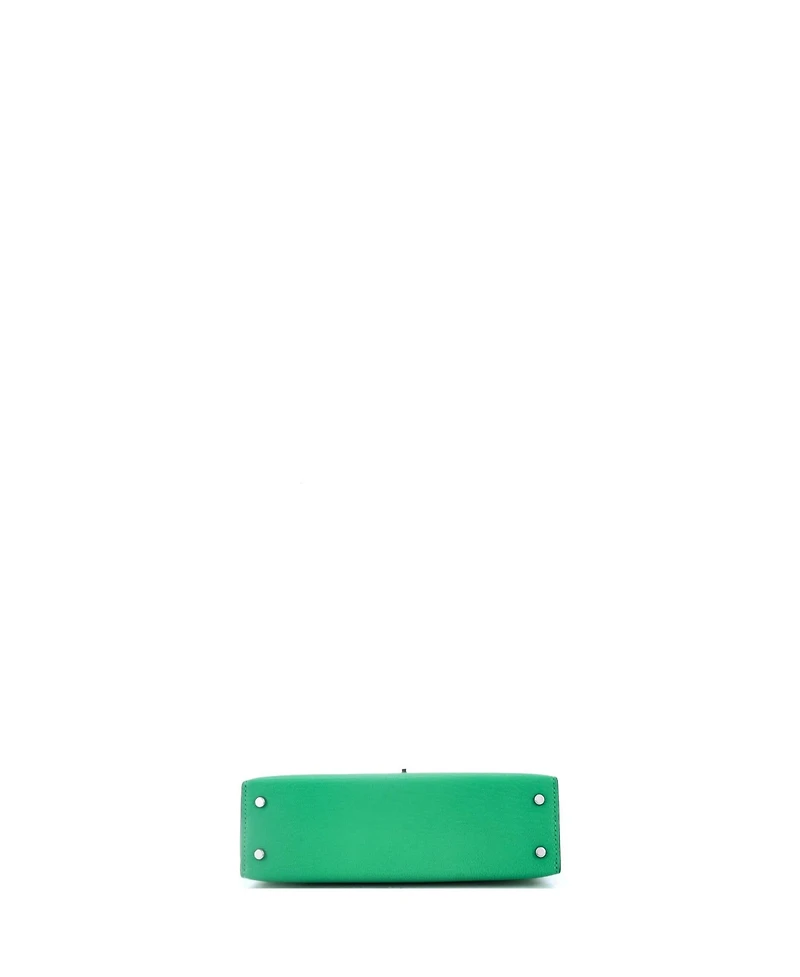 Pre-Owned Hermes Kelly 20 Handbag Green Chevre Mysore with Palladium Hardware