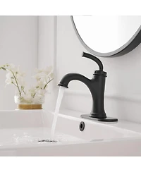Greenspring Single Handle Bathroom Faucet For One Hole with 3 Holes Deck Plate and Metal Drain In Matte Black