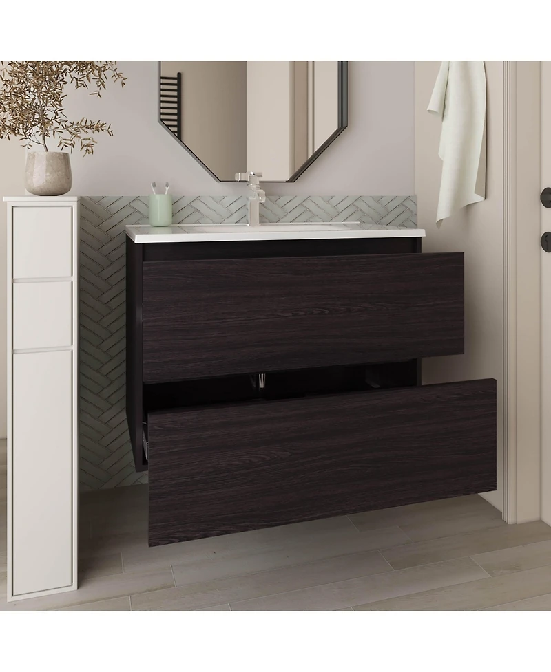 Depot E-Shop Depew Bathroom Vanity, 2 Drawers, White
