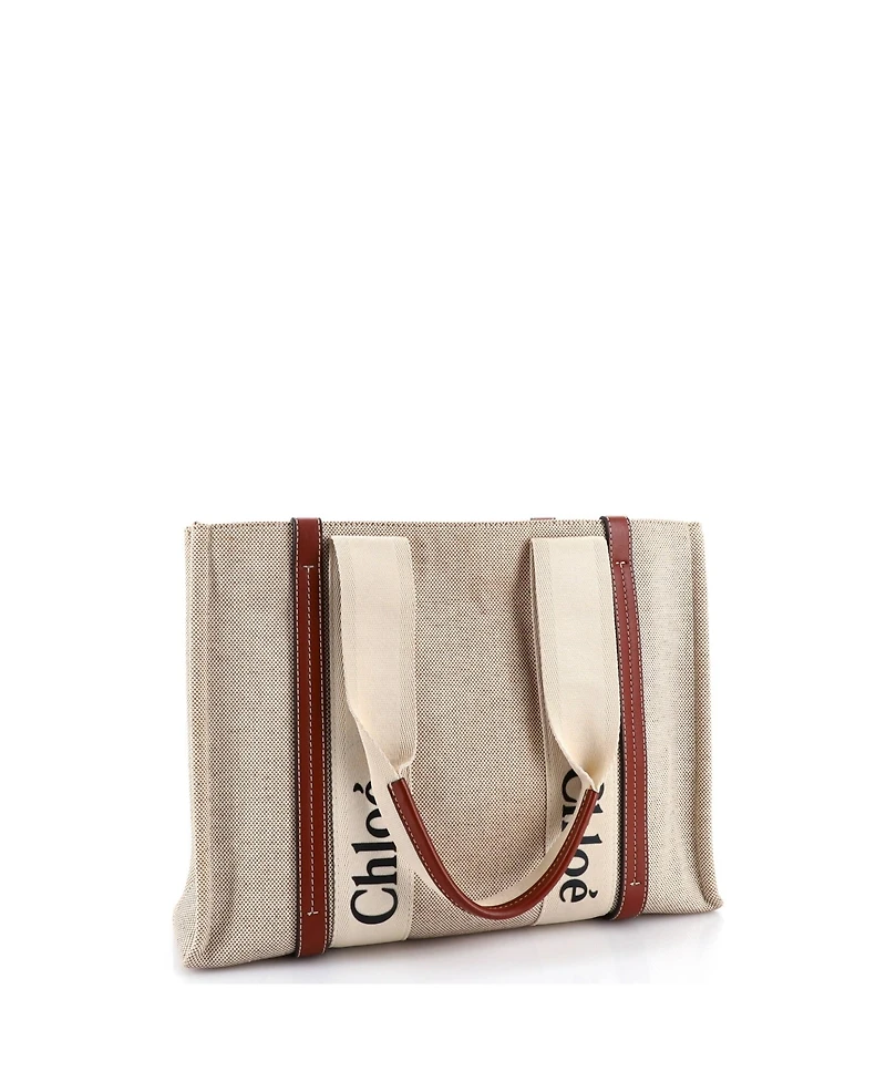 Pre-Owned Chloe Medium Woody Tote Canvas with Leather