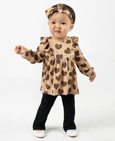 Rare Editions Baby Girls 3-Piece Blouse, Leggings and Headband Set