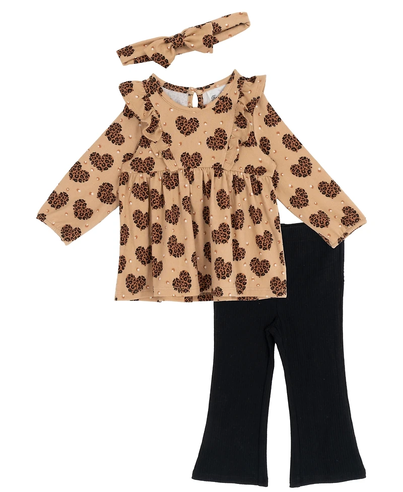 Rare Editions Baby Girls 3-Piece Blouse, Leggings and Headband Set