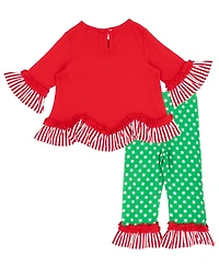 Rare Editions Baby Girl 2-Piece Holiday Tree Applique Top and Polka Dot Leggings Set