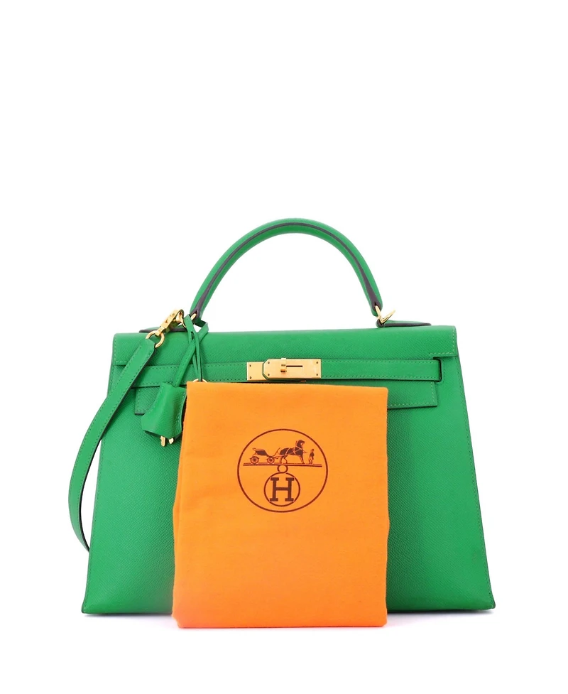 Pre-Owned HERMES Kelly 32 Handbag Green Epsom with Gold Hardware