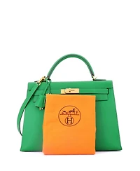 Pre-Owned HERMES Kelly 32 Handbag Green Epsom with Gold Hardware