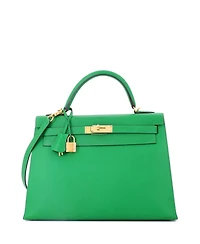 Pre-Owned HERMES Kelly 32 Handbag Green Epsom with Gold Hardware