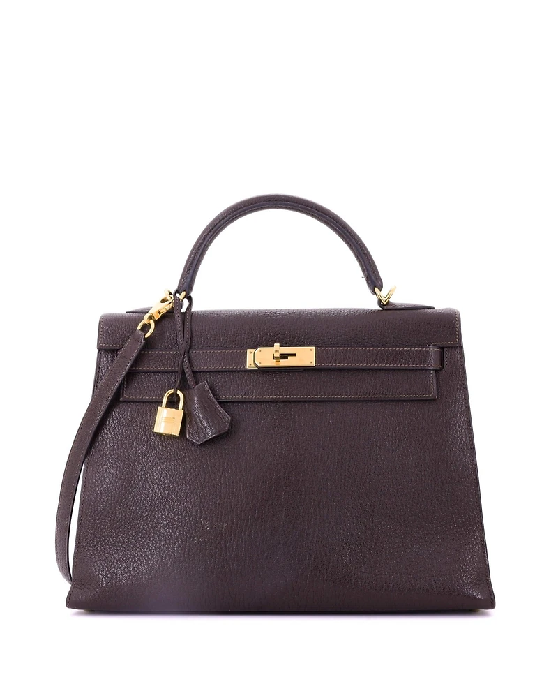 Pre-Owned Hermes Kelly 32 Handbag Brown Chevre de Coromandel with Gold Hardware
