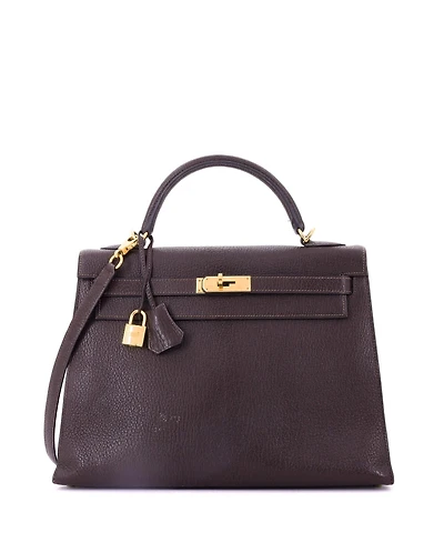 Pre-Owned Hermes Kelly 32 Handbag Brown Chevre de Coromandel with Gold Hardware