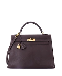 Pre-Owned Hermes Kelly 32 Handbag Brown Chevre de Coromandel with Gold Hardware