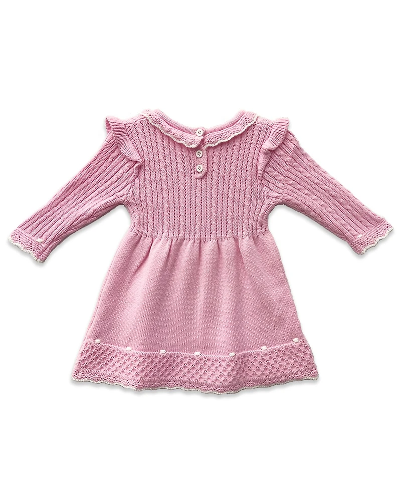 Blueberi Boulevard Baby Girls Ruffle Trim Sweater Dress