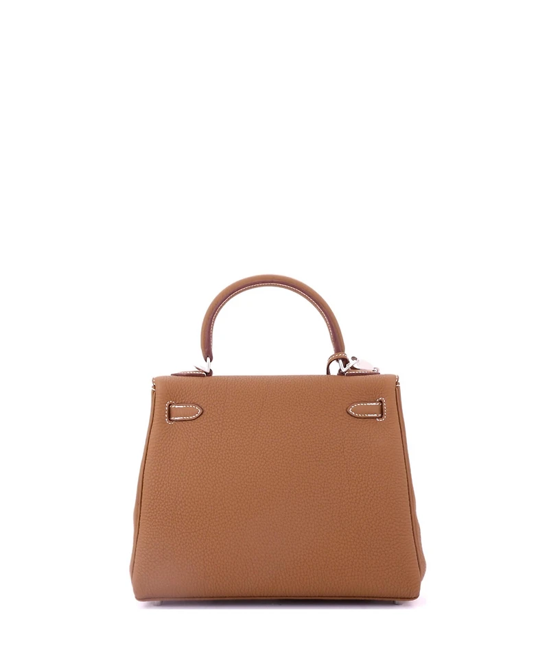 Pre-Owned Hermes Kelly 25 Handbag Brown Togo with Brushed Palladium Hardware