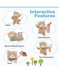 Wooden Doctor Play Set with Clock Sink Eye Chart Ecg Monitor Exam Area Storage