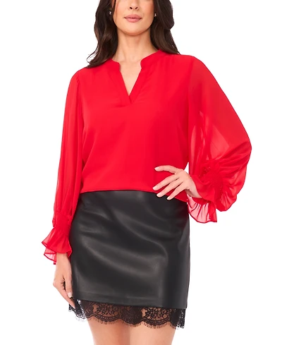 Vince Camuto Women's Split-Neck Long-Sleeve Top