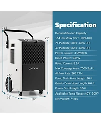 Costway 154 Pints Commercial Dehumidifier With Pump Drain Hoses For Basements Job Sites