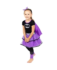 Justice League Warner Bros Costume Dress Leggings Cape and Headband 4 Piece Set