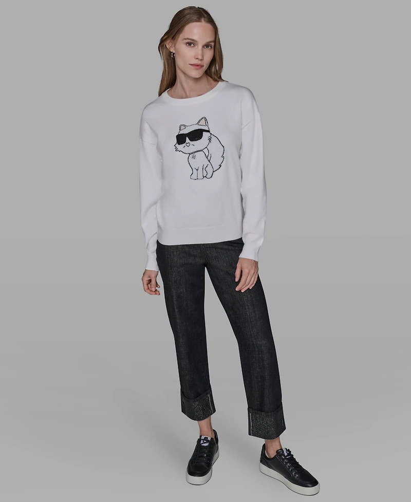 Karl Lagerfeld Paris Women's Cool Choupette Crewneck Sweater