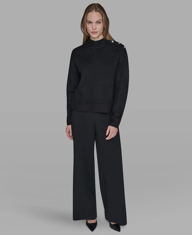 Karl Lagerfeld Paris Women's Button Shoulder Long Sleeve Sweater