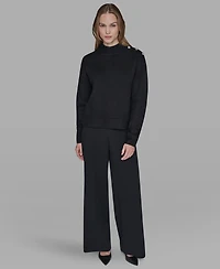 Karl Lagerfeld Paris Women's Button Shoulder Long Sleeve Sweater