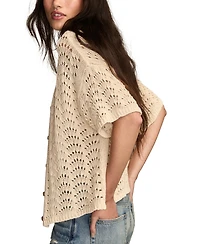 Lucky Brand Short Sleeve Cropped Button Up Sweater