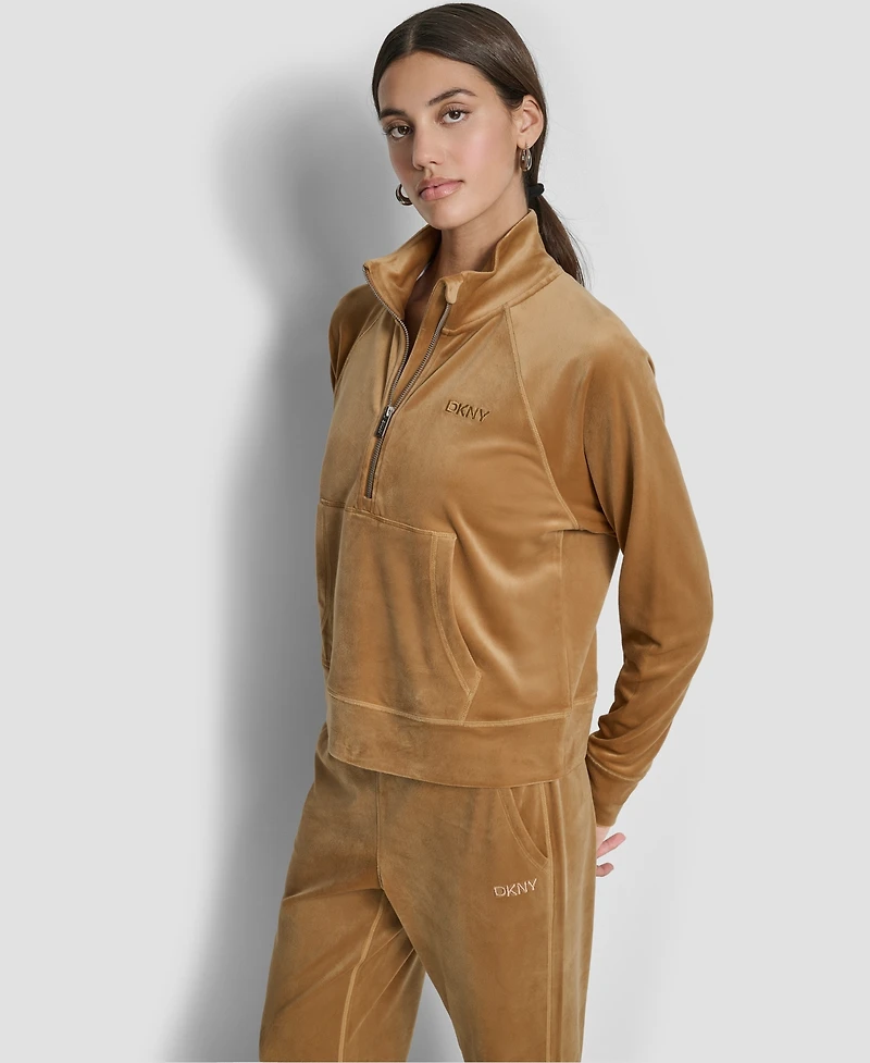 Dkny Women's Platinum Velour Embroidered Logo Sweatshirt
