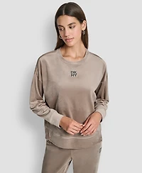 Dkny Women's Rhinestone Stacked Logo Crewneck Pullover