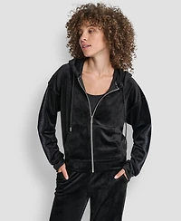 Dkny Women's Metallic Logo Elastic Full Zip Hoodie