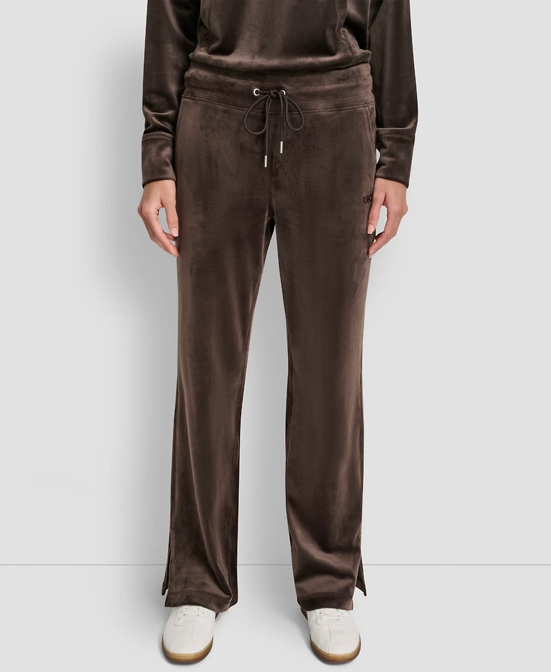 Dkny Women's Hd Embroidery Logo Slit Track Pants