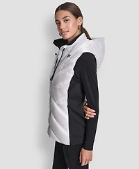 Dkny Women's Contrast Collar Hooded Puffer Vest