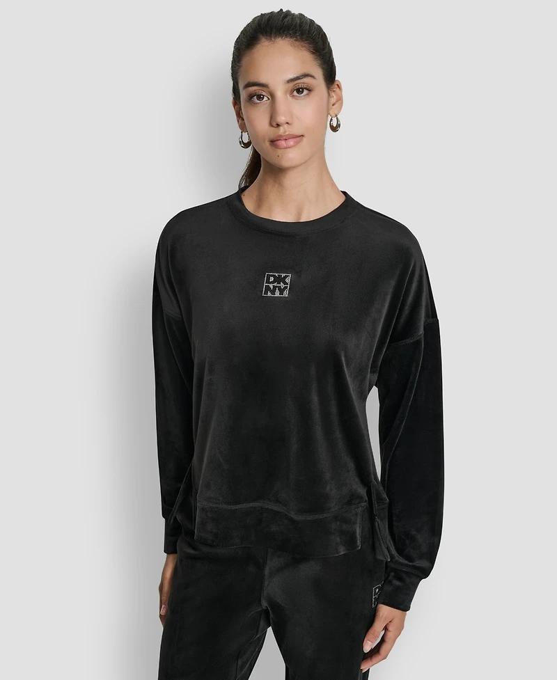 Dkny Women's Rhinestone Stacked Logo Crewneck Pullover