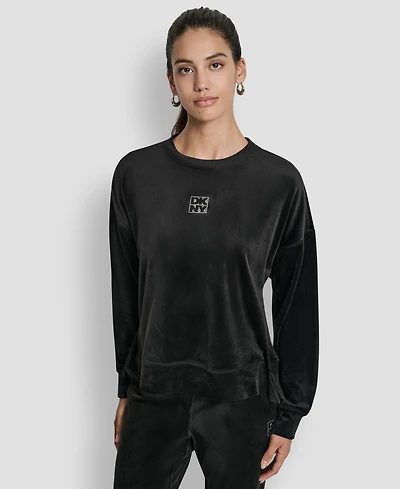 Dkny Women's Rhinestone Stacked Logo Crewneck Pullover