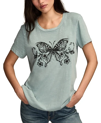 Lucky Brand Women's Linear Butterfly Classic Crew Neck T-Shirt