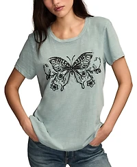 Lucky Brand Women's Linear Butterfly Classic Crew Neck T-Shirt
