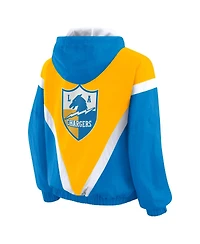 Wear by Erin Andrews Women's Gold/Powder Blue Los Angeles Chargers Retro Crinkle Full-Zip Hoodie Windbreaker Jacket
