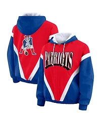 Wear by Erin Andrews Women's Red/Navy New England Patriots Retro Crinkle Full-Zip Hoodie Windbreaker Jacket
