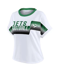 Wear by Erin Andrews Women's White New York Jets Cropped Center Stripe Dolman T-Shirt