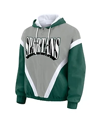 Wear by Erin Andrews Women'sGreen/Gray Michigan State Spartans Color Block Full-Zip Hoodie Windbreaker Jacket